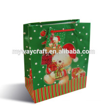 Laminação brilhante saco de papel de presente de Natal verde e vermelho
